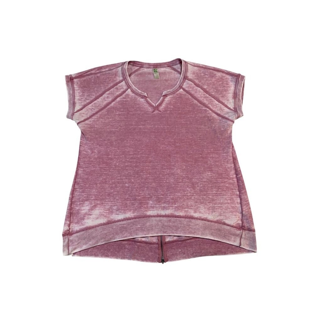 GreenTea Womens Antique Rose Acid Wash Short Sleeve Back Zip Sweatshirt L